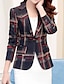 cheap Women&#039;s Blazer&amp;Suits-Women&#039;s Notch lapel collar Blazer Houndstooth Blue / Red S / M / L