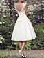 cheap Wedding Dresses-Reception Vintage Little White Dresses Wedding Dresses A-Line V Neck Regular Straps Tea Length Lace Bridal Gowns With Bow(s) Buttons 2024