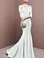 cheap Special Occasion Dresses-Mermaid / Trumpet Beautiful Back Engagement Formal Evening Dress Illusion Neck Half Sleeve Floor Length Lace Charmeuse with Buttons Appliques 2021