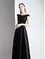 cheap Prom Dresses-A-Line Empire Black Party Wear Prom Dress Off Shoulder Short Sleeve Floor Length Satin with Pleats 2020