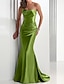 Недорогие Вечерние платья-платье русалки элегантное красно-зеленое вечернее платье для свадебного гостя без бретелек без рукавов со шлейфом атлас с кристаллами 2024