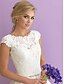 cheap Wedding Dresses-Engagement Formal Wedding Dresses Floor Length A-Line Cap Sleeve Jewel Neck Satin With Sashes / Ribbons Lace Insert 2023 Bridal Gowns