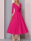 זול שמלות לאם הכלה-גזרת A שמלה לאם הכלה  אורחת חתונה וינטאג&#039; מידה גדולה אלגנטית צווארון V באורך הקרסול סאטן שרוול 4\3 עם קפלים 2023