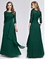 cheap Evening Dresses-A-Line Empire Elegant Prom Formal Evening Valentine&#039;s Day Dress Jewel Neck 3/4 Length Sleeve Floor Length Chiffon Lace with Draping Lace Insert 2021