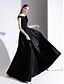 cheap Prom Dresses-A-Line Empire Black Party Wear Prom Dress Off Shoulder Short Sleeve Floor Length Satin with Pleats 2020