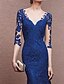 cheap Special Occasion Dresses-Mermaid / Trumpet Evening Gown Beautiful Back Dress Formal Evening Floor Length Half Sleeve Plunging Neck Lace with Buttons Lace Insert 2024