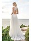 cheap Wedding Dresses-A-Line Wedding Dresses Jewel Neck Sweep / Brush Train Chiffon Lace Regular Straps Beach Boho Backless with Buttons Appliques 2020