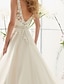 billiga Brudklänningar-Förlovning Öppen rygg Sexig Formell Bröllopsklänningar A-linje V-hals Ärmlös Hovsläp Spets Brudklänningar Med 2024
