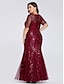 cheap Evening Dresses-Mermaid / Trumpet Evening Gown Plus Size Dress Formal Evening Floor Length Short Sleeve Jewel Neck Fall Wedding Guest Tulle Ladder Back with Sequin Appliques 2024