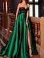 voordelige Avondjurken-A-lijn avondjurk vintage jurk rood groene jurk verloving hoftrein mouwloos liefje zak satijn met split borduurzak 2024