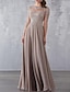 cheap Mother of the Bride Dresses-A-Line Mother of the Bride Dress Wedding Guest Elegant See Through Jewel Neck Floor Length Chiffon Lace 3/4 Length Sleeve with Draping Appliques 2024