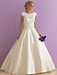 cheap Wedding Dresses-Engagement Formal Wedding Dresses Floor Length A-Line Cap Sleeve Jewel Neck Satin With Sashes / Ribbons Lace Insert 2023 Bridal Gowns