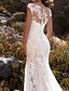 cheap Wedding Dresses-Mermaid / Trumpet Wedding Dresses V Neck Sweep / Brush Train Lace Cap Sleeve Mordern Illusion Detail with Buttons Lace Insert 2021