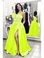 cheap Special Occasion Dresses-A-Line Elegant Formal Evening Dress One Shoulder Long Sleeve Sweep / Brush Train Satin with Appliques Split Front 2022