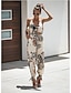 cheap Women&#039;s Jumpsuits-Women&#039;s Vacation Black Wine Beige Jumpsuit Floral Print