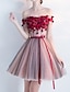 cheap Homecoming Dresses-A-Line Cocktail Dresses Party Dress Valentine&#039;s Day Homecoming Short / Mini Short Sleeve Off Shoulder Pink Dress Tulle with Bow(s) Appliques 2024