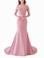 cheap Special Occasion Dresses-Mermaid / Trumpet Evening Gown Beautiful Back Dress Engagement Formal Evening Court Train Short Sleeve Off Shoulder Polyester with Pattern / Print Appliques 2024