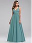 cheap Bridesmaid Dresses-A-Line Bridesmaid Dress V Neck Sleeveless Elegant Floor Length Tulle with Ruching 2022