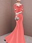 Χαμηλού Κόστους Φορέματα Ξεχωριστών Γεγονότων-Τρομπέτα / Γοργόνα Όμορφη Πλάτη Αρραβώνας Επίσημο Βραδινό Φόρεμα Λαιμός ψευδαίσθησης Μισό μανίκι Μακρύ Δαντέλα Σαρμέζ με Κουμπί Διακοσμητικά Επιράμματα 2021