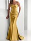 cheap Evening Dresses-Mermaid / Trumpet Elegant Sparkle &amp; Shine Wedding Guest Formal Evening Dress Strapless Sleeveless Sweep / Brush Train Satin with Crystals 2022