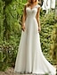 cheap Wedding Dresses-Beach Open Back Boho Wedding Dresses A-Line Illusion Neck Cap Sleeve Sweep / Brush Train Chiffon Bridal Gowns With Lace Insert 2024