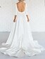 cheap Wedding Dresses-Reception Wedding Dresses A-Line Bateau Neck 3/4 Length Sleeve Sweep / Brush Train Satin Bridal Gowns With 2024
