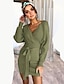 billige Kjoler til kvinner-Dame Asymmetrisk Grønn Blå Kjole Elegant Skjede Ensfarget V-hals Trykt mønster S M
