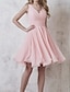 billige Bridesmaid Dresses-A-Line Bridesmaid Dress Plunging Neck Sleeveless Elegant Knee Length Chiffon with Ruching 2022
