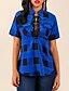 preiswerte Blusen &amp; Hemden in Übergrößen-Damen Hemd Gestreift Ständer Grün Blau Rote Langarm Übergröße Täglich mit Schnürung Oberteile Basic