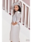 cheap Mother of the Bride Dresses-Sheath / Column Mother of the Bride Dress Plus Size Elegant Vintage Bateau Neck Knee Length Satin 3/4 Length Sleeve with Sash / Ribbon Crystals 2022