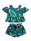 preiswerte Kleidersets für Babys (Mädchen)-Baby Girls&#039; Casual Tropical Leaf Flamingos Print Pleated Print Short Sleeve Long Clothing Set Green / Toddler