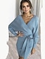 preiswerte Damenkleider-Damen Asymmetrisch Hülle Kleid - Langarm Solide Druck V-Ausschnitt Elegant Schwarz Blau Grün Braun Grau Leicht Blau S M L XL