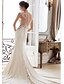 cheap Wedding Dresses-Mermaid / Trumpet Wedding Dresses Jewel Neck Sweep / Brush Train Lace Stretch Satin Regular Straps with Beading Appliques 2021