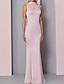 cheap Evening Dresses-Mermaid Party Dress Wedding Guest Formal Evening Dress High Neck V Back Sleeveless Floor Length Polyester with Buttons 2022
