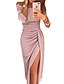 cheap Party Dresses-Women&#039;s Bodycon Midi Dress Blushing Pink Gray Gold Green Black Red Brown Beige Long Sleeve Solid Color Pleated Patchwork Asymmetric Spring &amp; Summer Off Shoulder Hot Sexy Going out Off Shoulder S M L