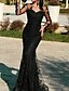 cheap Evening Dresses-Mermaid / Trumpet Evening Gown Open Back Dress Formal Evening Floor Length Long Sleeve Jewel Neck Tulle with Appliques 2024