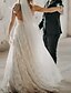cheap Wedding Dresses-A-Line Wedding Dresses V Neck Sweep / Brush Train Lace Spaghetti Strap Country Romantic Plus Size Backless with Sashes / Ribbons 2021