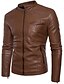 cheap Men&#039;s Jackets &amp; Coats-Men&#039;s Daily Spring / Fall &amp; Winter Regular Leather Jacket, Solid Colored Stand Long Sleeve PU Wine / Yellow / Black / Slim