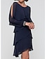 cheap Cocktail Dresses-A-Line Cocktail Dresses Black Dress Holiday Cocktail Party Short / Mini Long Sleeve Jewel Neck Fall Wedding Guest Chiffon with Beading Cascading Ruffles 2024