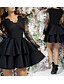 cheap Women&#039;s Dresses-Women&#039;s Mini A Line Dress - Long Sleeve Solid Colored Lace Layered Spring &amp; Summer Deep V Cocktail Party Going out Birthday 2020 Black M L XL XXL XXXL