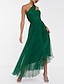 cheap Cocktail Dresses-A-Line Maxi Wedding Guest Prom Dress One Shoulder Sleeveless Ankle Length Chiffon with Pleats Ruched 2022