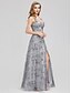 cheap Prom Dresses-A-Line Elegant Prom Formal Evening Dress Spaghetti Strap Sleeveless Floor Length Lace Sequined with Split Front 2021