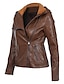cheap Women&#039;s Jackets-Women&#039;s Faux Leather Jacket Daily Fall Winter Short Coat Regular Fit Basic Jacket Long Sleeve Solid Colored Brown