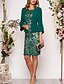 cheap Women&#039;s Dresses-Women&#039;s Two Piece Dress - 3/4 Length Sleeve Geometric Lace Elegant Slim Green M L XL XXL XXXL