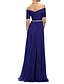 cheap Special Occasion Dresses-A-Line Empire Wedding Guest Formal Evening Dress Off Shoulder Short Sleeve Floor Length Polyester with Ruched Crystals 2021