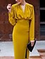 cheap Casual Dresses-Women&#039;s Bodycon Long Sleeve Solid Colored Ruched V Neck Elegant Sophisticated Yellow S M L XL