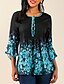 cheap Plus Size Tops-Women&#039;s Floral T-shirt Street chic Daily V Neck Green