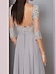 cheap Special Occasion Dresses-A-Line Evening Gown Empire Dress Wedding Guest Formal Evening Floor Length Half Sleeve Illusion Neck Chiffon with Pleats Appliques 2024