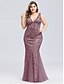 cheap Wedding Guest Dresses-Mermaid Dress Sparkle Red Green Dress Prom Formal Evening Valentine‘s Day Dress V Neck V Back Sleeveless Floor Length Tulle with Sequin Appliques 2024