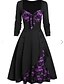 cheap Women&#039;s Dresses-Women&#039;s A Line Dress Knee Length Dress Black Purple Green Long Sleeve Color Block Lace Patchwork Button U Neck 1950s Elegant Going out S M L XL XXL 3XL 4XL 5XL